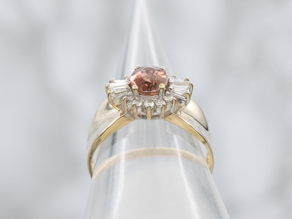 Pink Tourmaline Mix-Cut Diamond Halo Ring