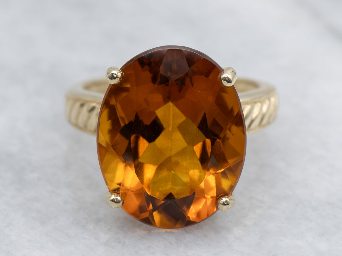 Citrine in Vintage Rope-Twist Gold Solitaire Setting