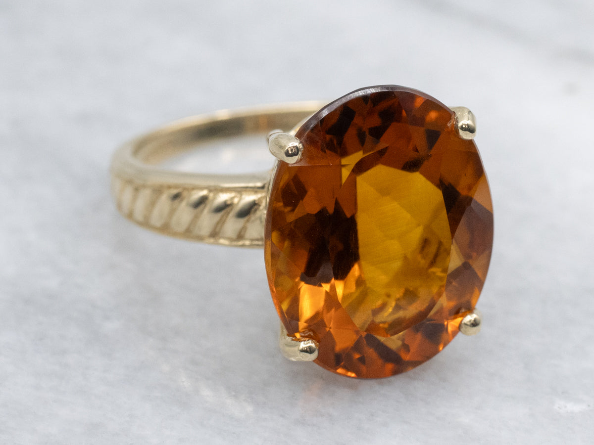 Citrine in Vintage Rope-Twist Gold Solitaire Setting