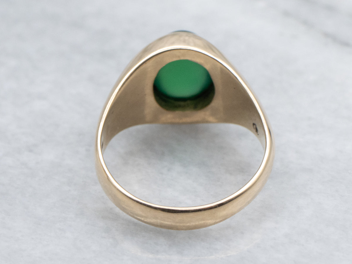 Unisex Green Onyx and Gold Cabochon Ring