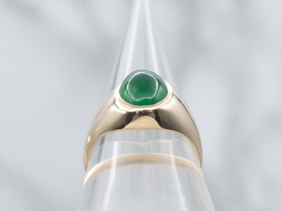 Unisex Green Onyx and Gold Cabochon Ring
