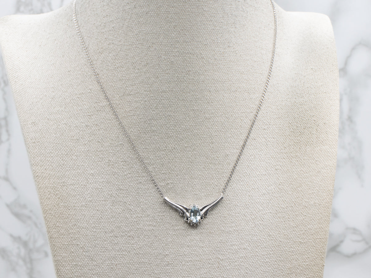 White Gold Aquamarine and Diamond Pendant Necklace
