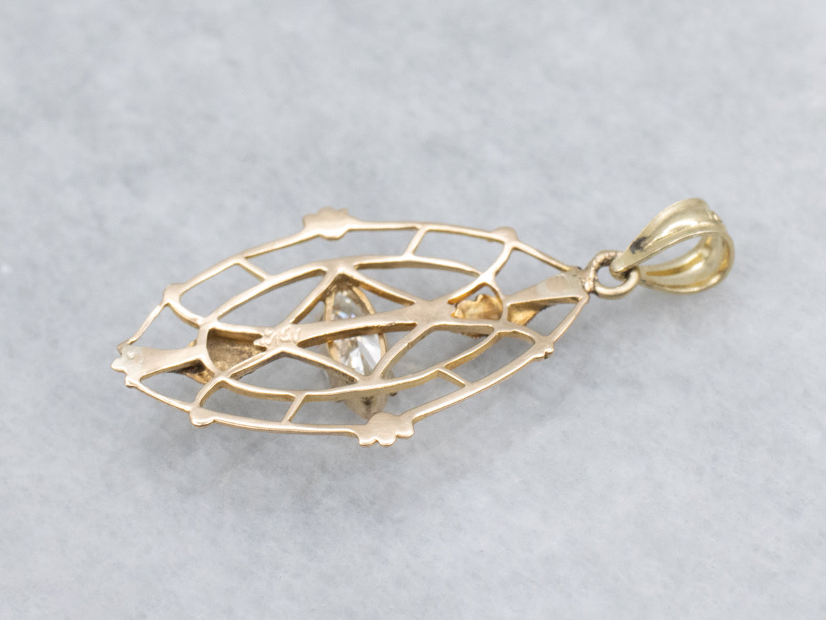 East-to-West Marquise Cut Diamond Antique Gold Pendant