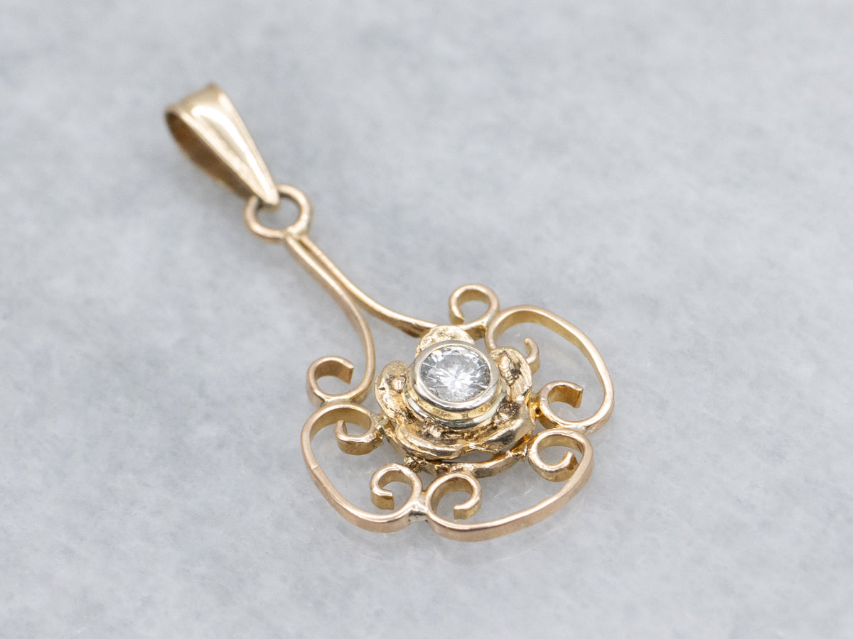 Brilliant Diamond and Gold Floral Lavalier Pendant