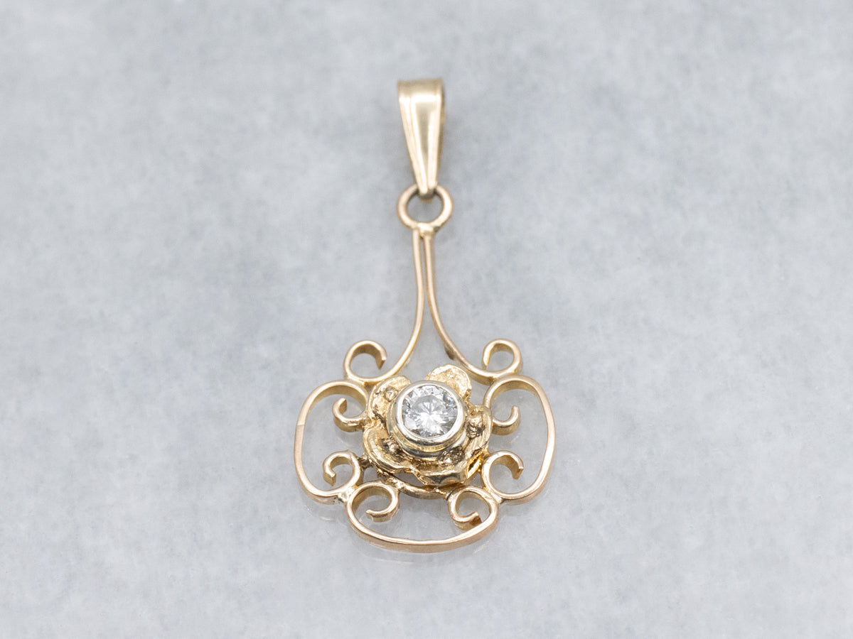Brilliant Diamond and Gold Floral Lavalier Pendant