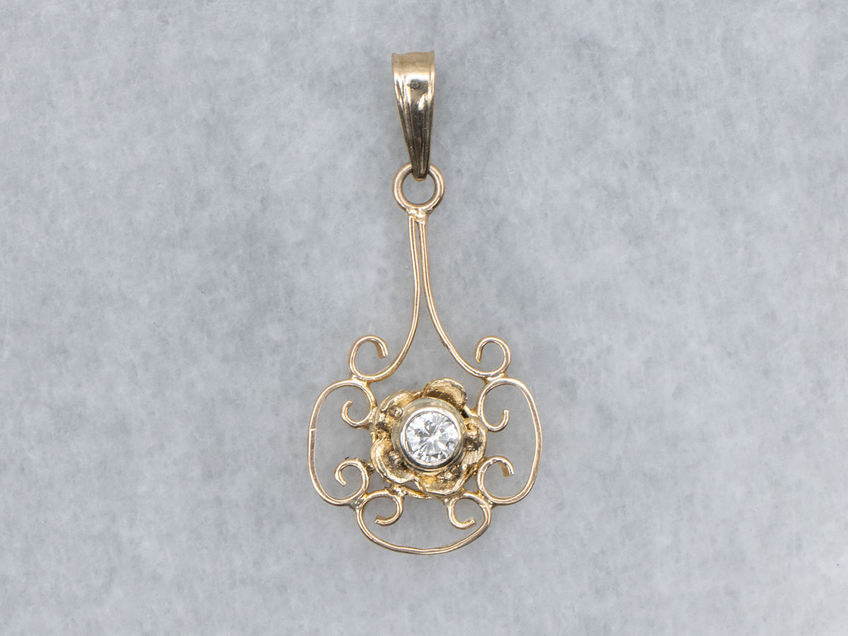 Brilliant Diamond and Gold Floral Lavalier Pendant