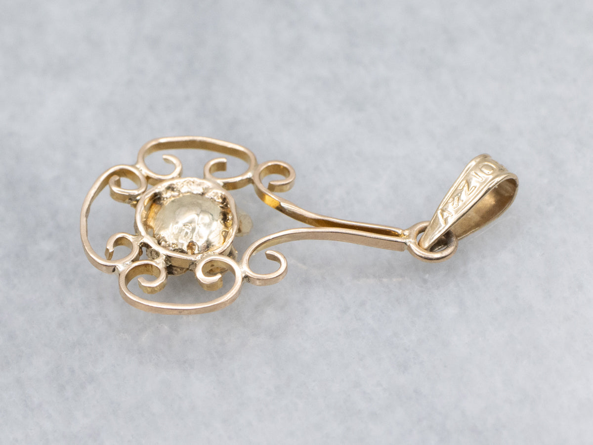 Brilliant Diamond and Gold Floral Lavalier Pendant