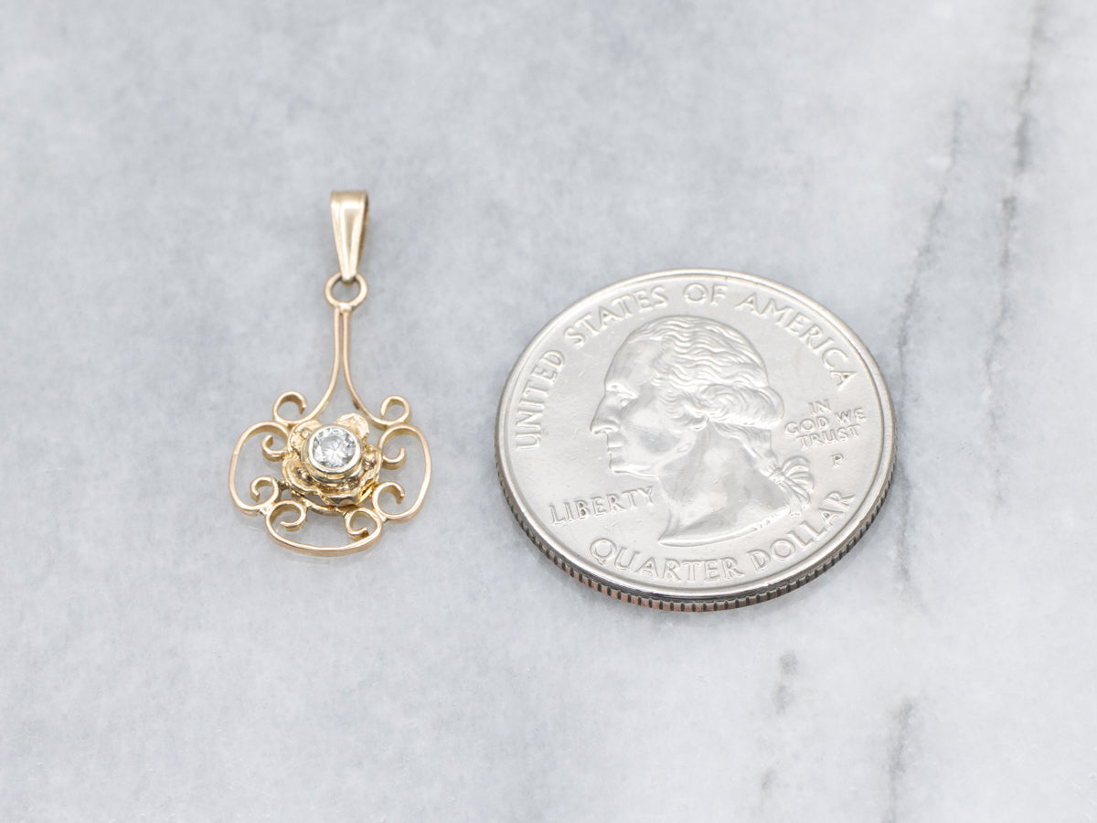 Brilliant Diamond and Gold Floral Lavalier Pendant