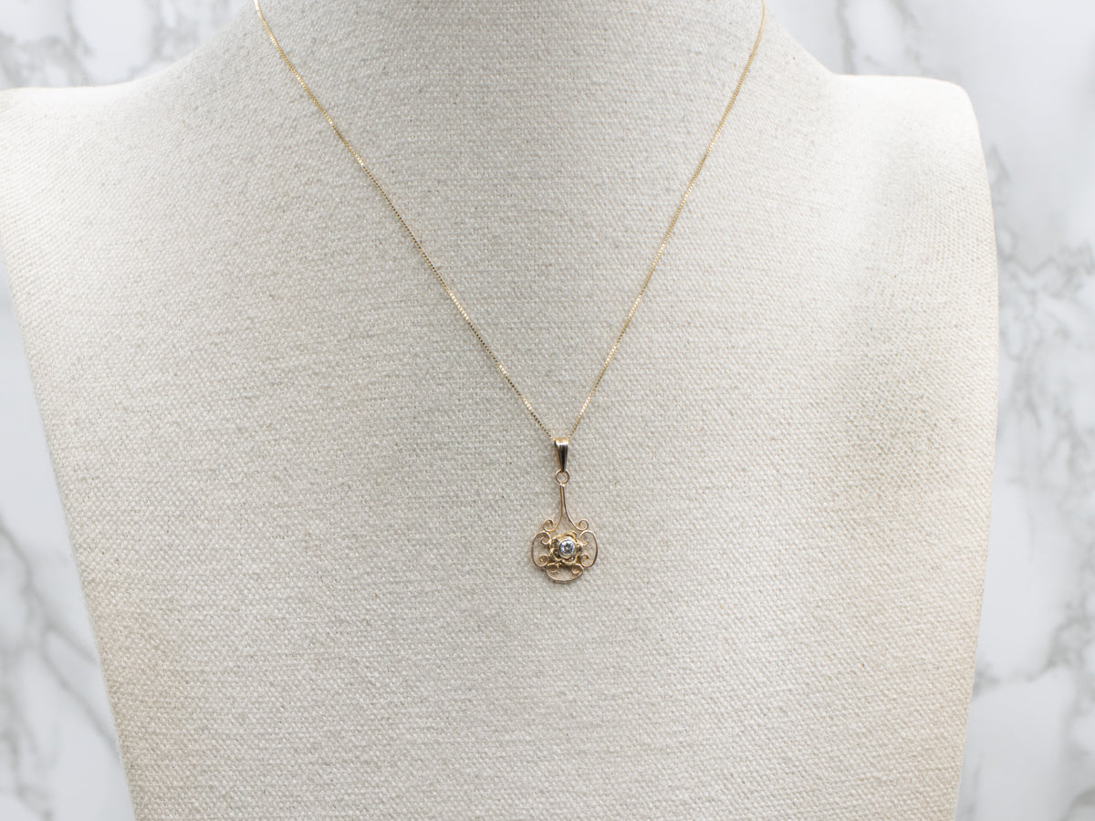 Brilliant Diamond and Gold Floral Lavalier Pendant