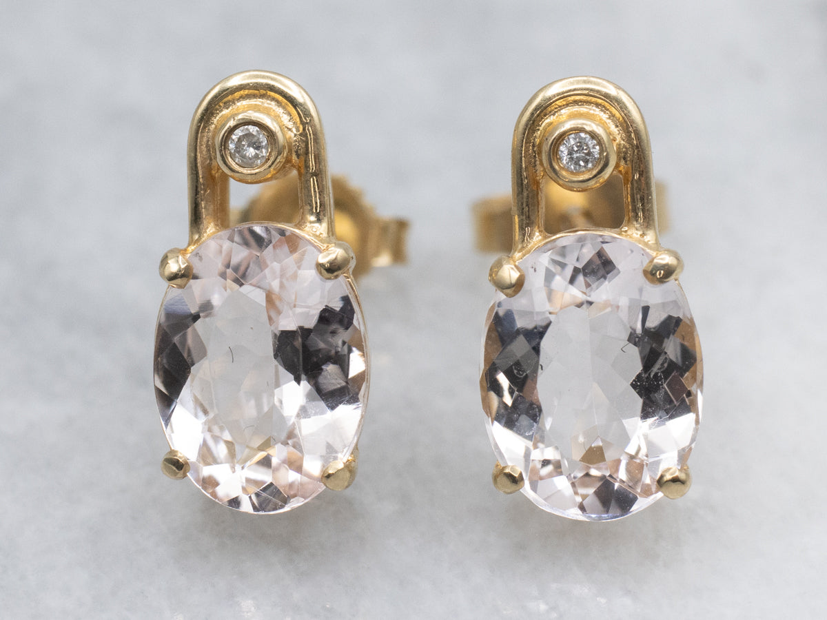 Light-Pink Morganite and Diamond Yellow Gold Stud Earrings