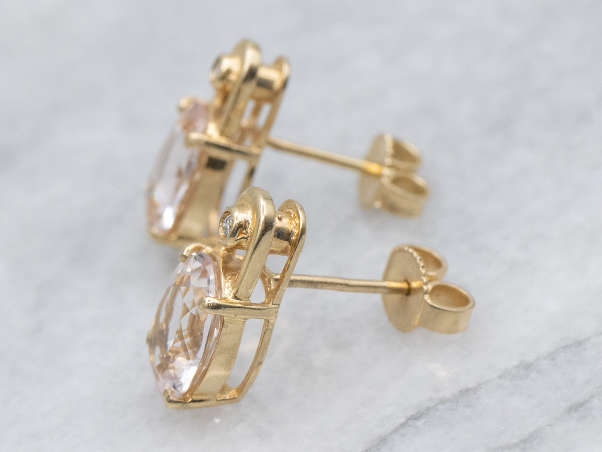 Light-Pink Morganite and Diamond Yellow Gold Stud Earrings