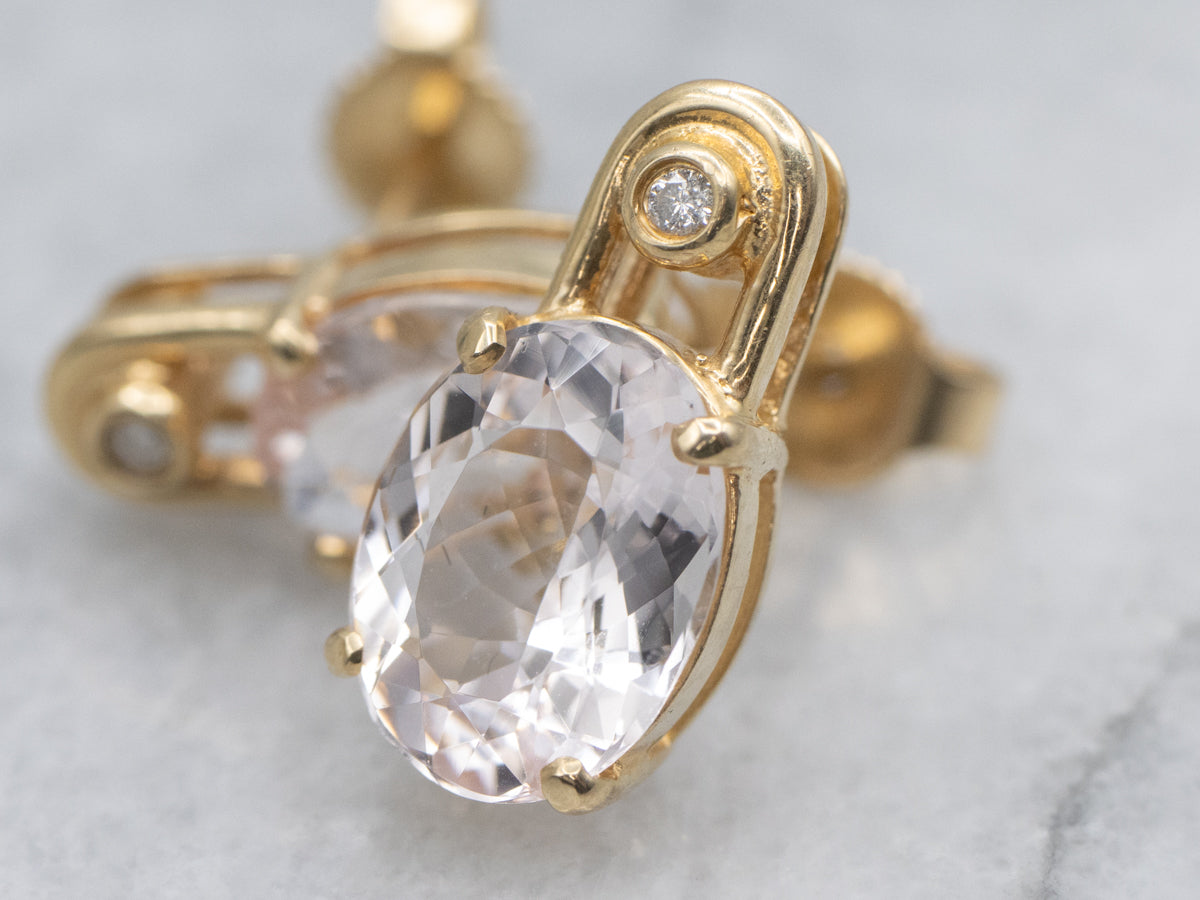 Light-Pink Morganite and Diamond Yellow Gold Stud Earrings