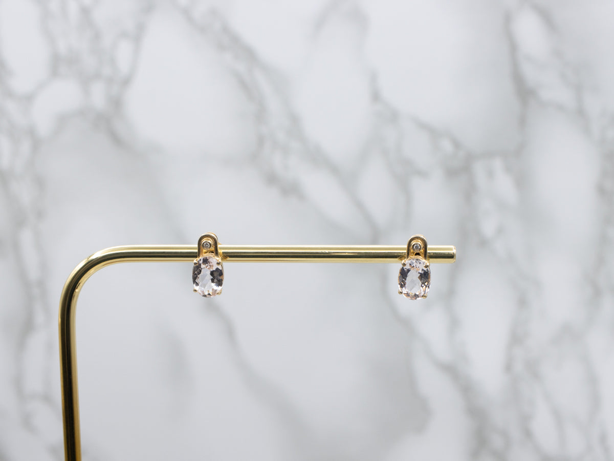 Light-Pink Morganite and Diamond Yellow Gold Stud Earrings