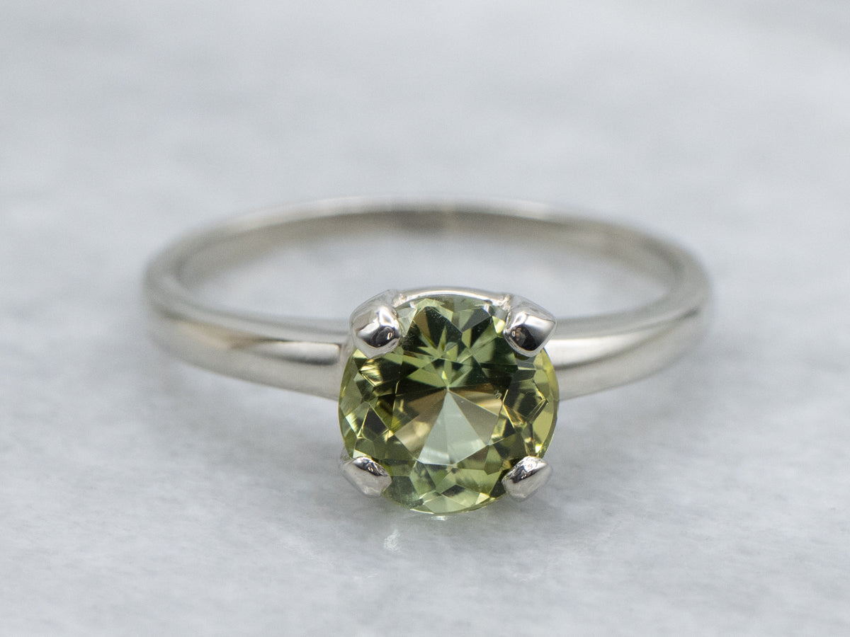 Lime-Green Tourmaline White Gold Solitaire Ring