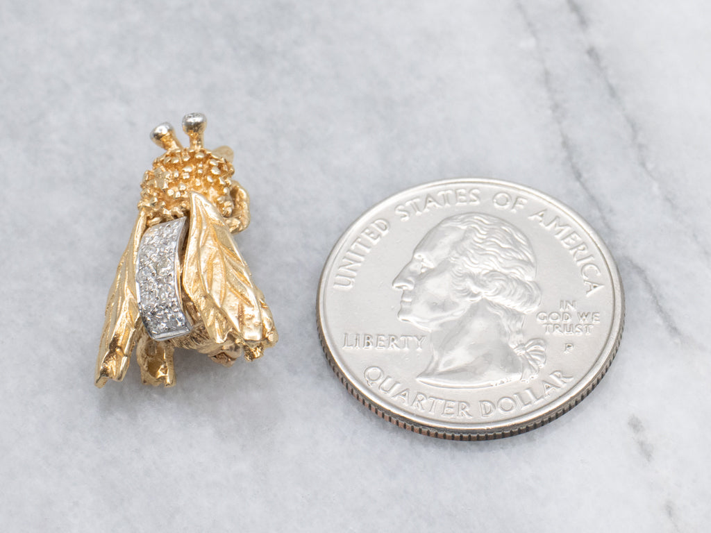 Diamond Yellow Gold and Platinum Flying Insect Pin