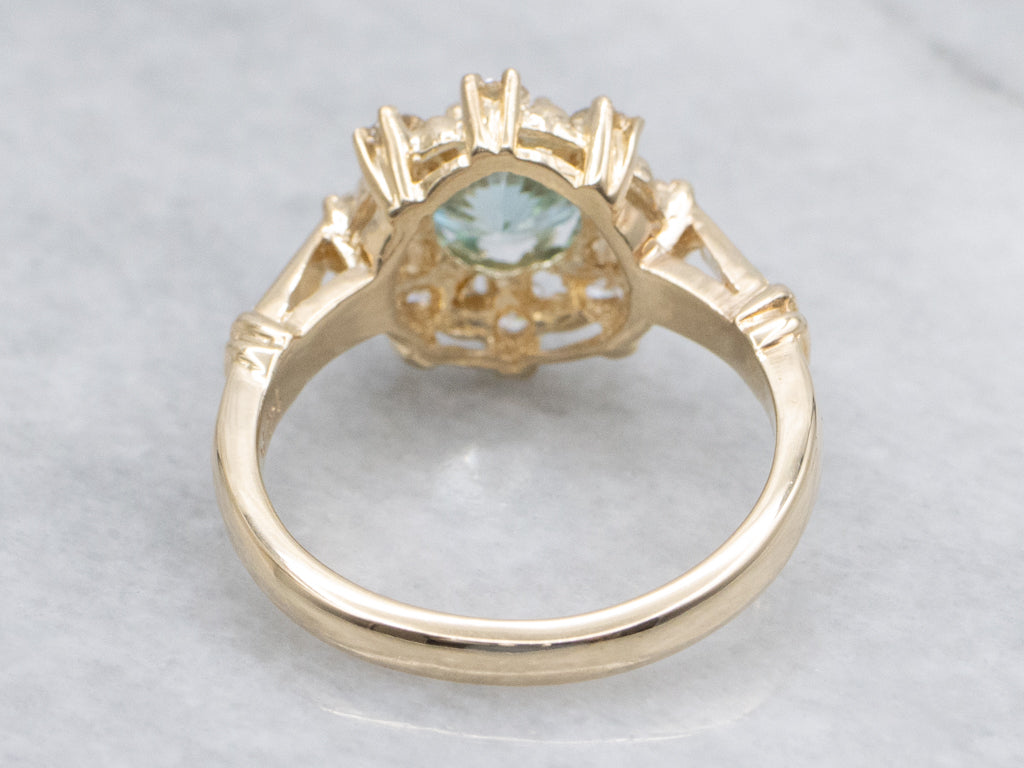 Blue Zircon and Diamond Halo Peverly Ring by Elizabeth Henry