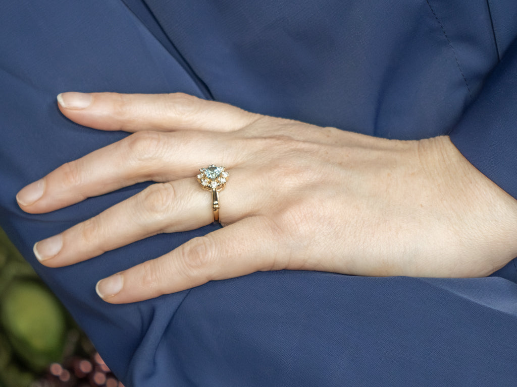 Blue Zircon and Diamond Halo Peverly Ring by Elizabeth Henry