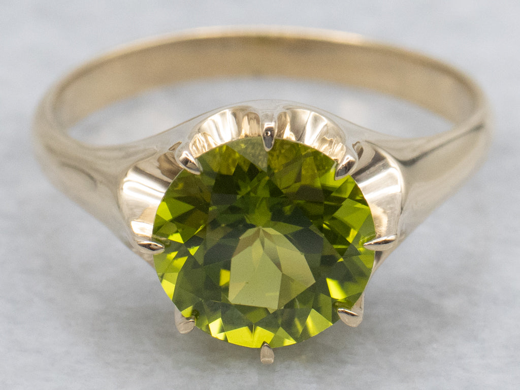 Peridot and Gold Woodman Belcher Ring By Elizabeth Henry
