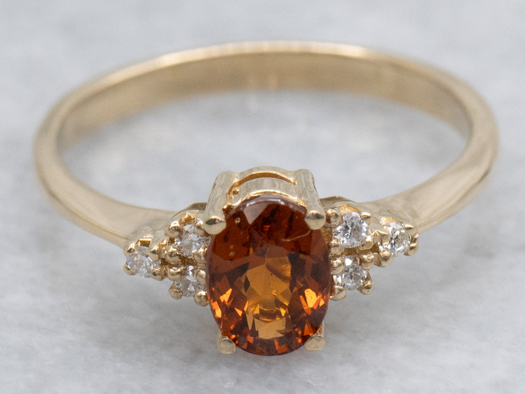 Hessonite Garnet and Diamond Gold Virginia Ring by Elizabeth Henry