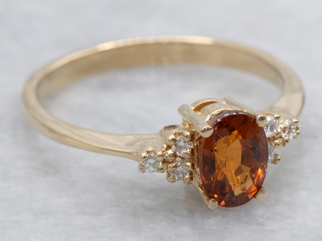 Hessonite Garnet and Diamond Gold Virginia Ring by Elizabeth Henry
