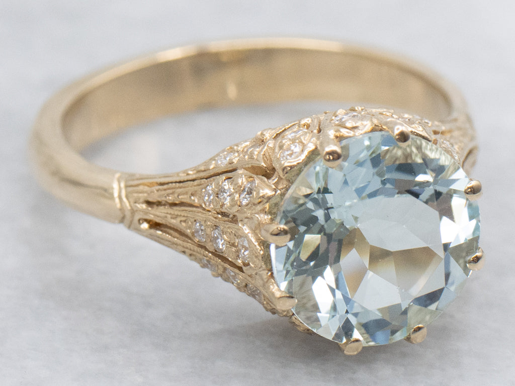 Aquamarine and Diamond Kennedy Ring by Elizabeth Henry