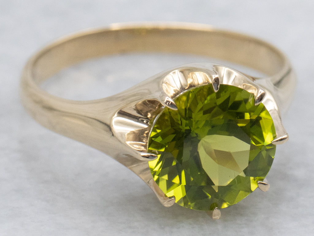 Peridot and Gold Woodman Belcher Ring By Elizabeth Henry