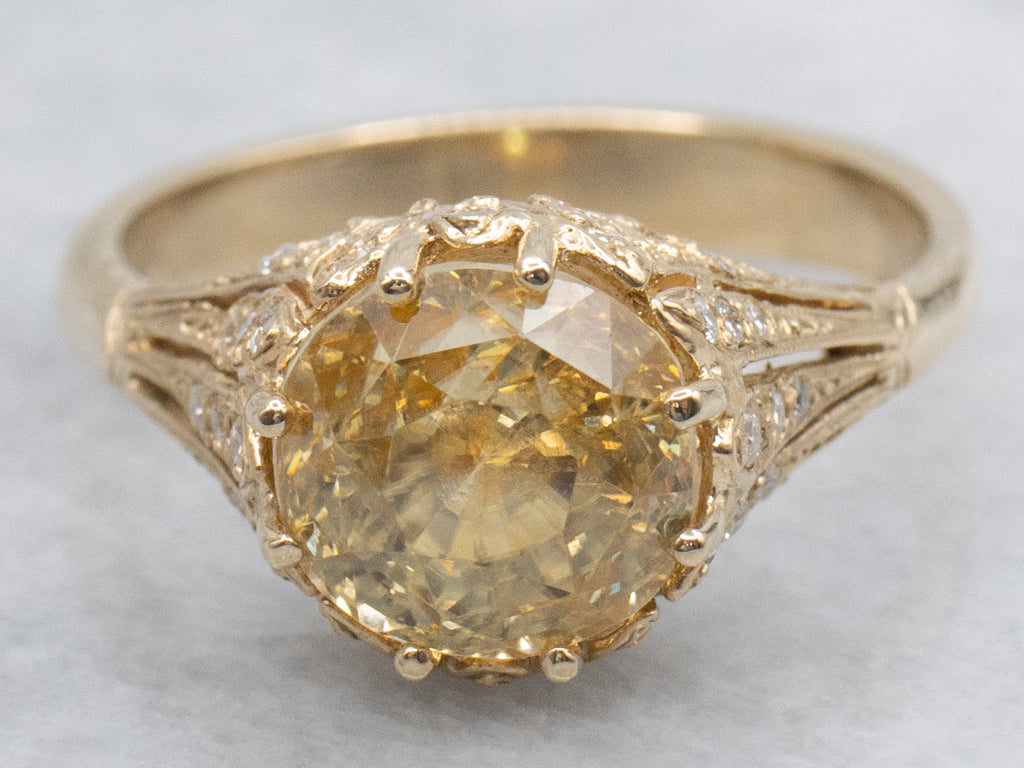 Golden Zircon and Diamond Gold Kennedy Ring by Elizabeth Henry