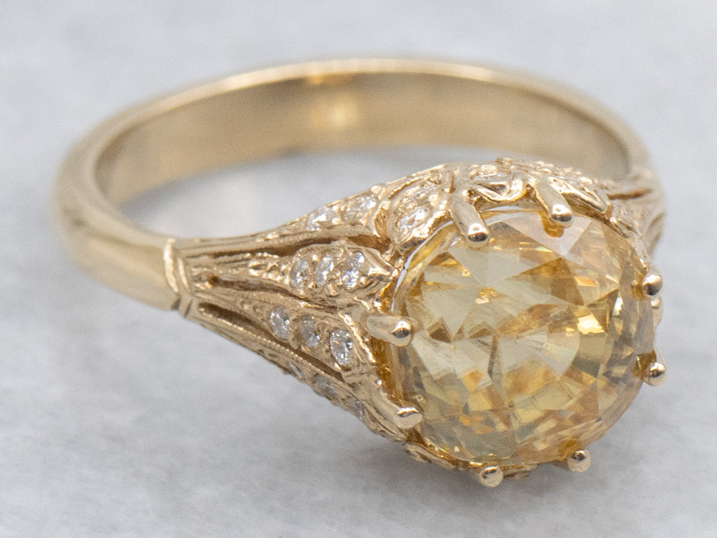 Golden Zircon and Diamond Gold Kennedy Ring by Elizabeth Henry