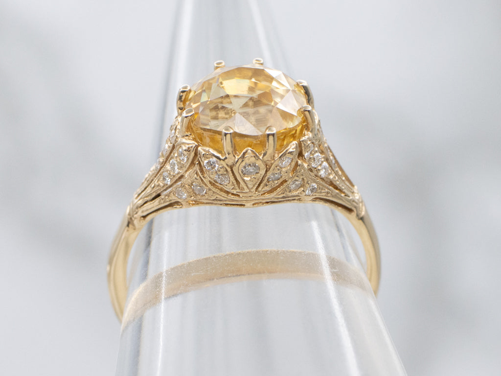 Golden Zircon and Diamond Gold Kennedy Ring by Elizabeth Henry