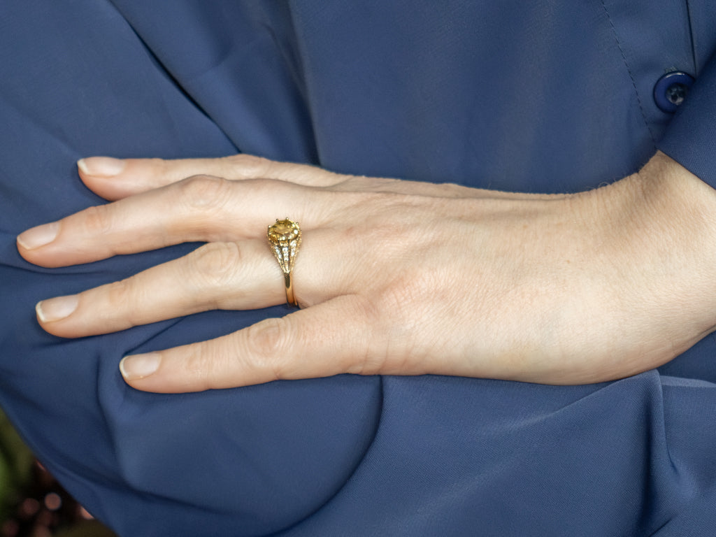 Golden Zircon and Diamond Gold Kennedy Ring by Elizabeth Henry