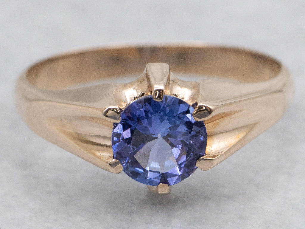 Tanzanite Gemstone Solitaire Yellow Gold Ring