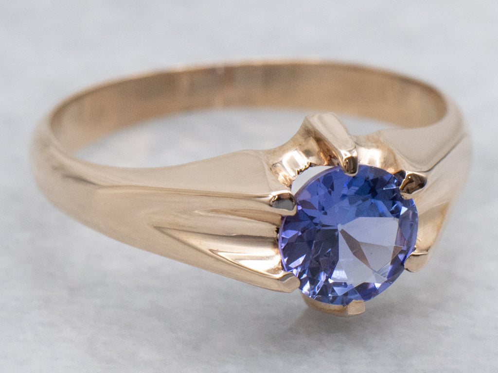 Tanzanite Gemstone Solitaire Yellow Gold Ring