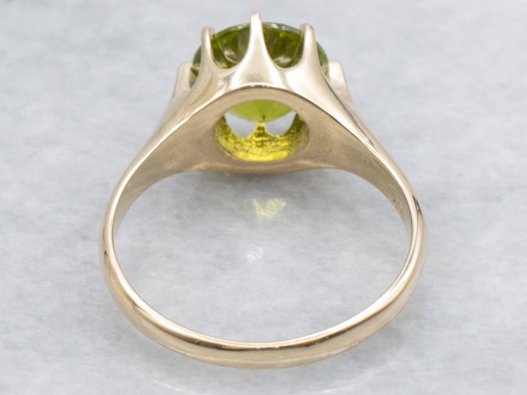 Peridot and Gold Woodman Belcher Ring By Elizabeth Henry