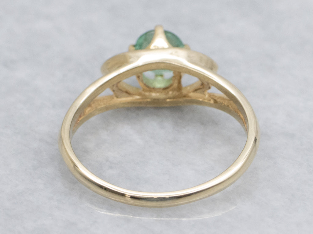 Green Tourmaline Open Work Gold Solitaire Ring