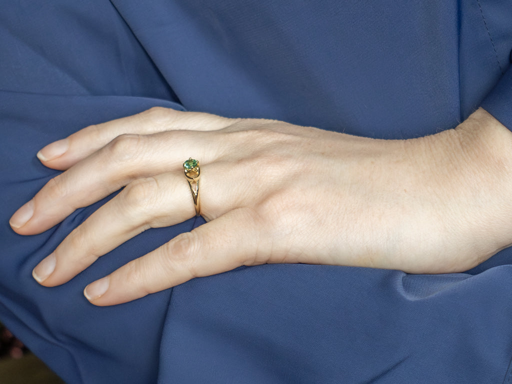 Green Tourmaline Open Work Gold Solitaire Ring