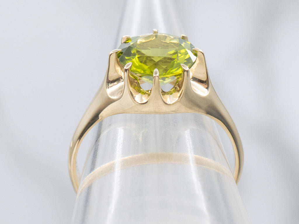 Peridot and Gold Woodman Belcher Ring By Elizabeth Henry