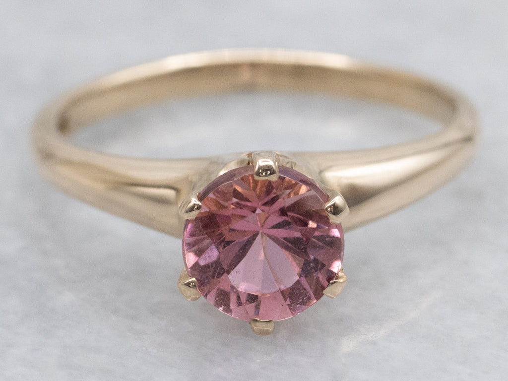 Pink Tourmaline Yellow Gold Solitaire Ring