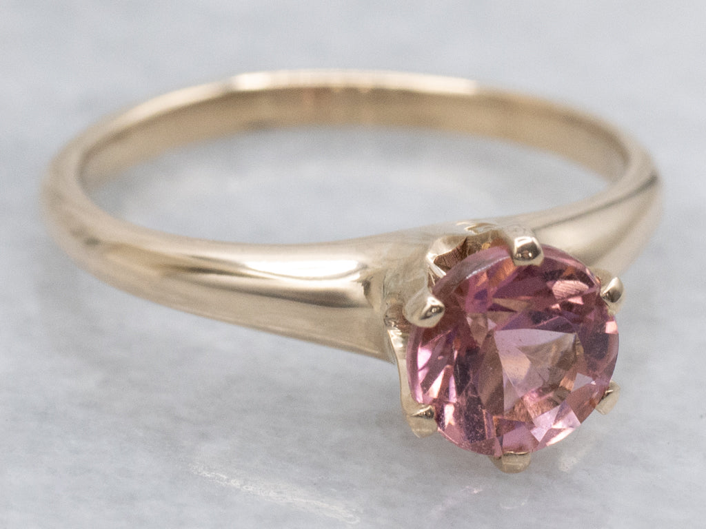 Pink Tourmaline Yellow Gold Solitaire Ring