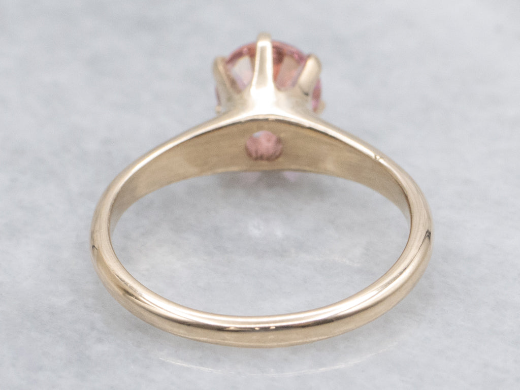 Pink Tourmaline Yellow Gold Solitaire Ring