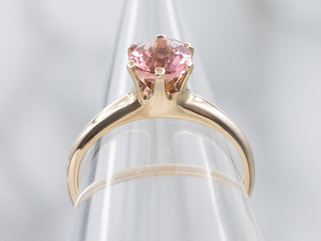 Pink Tourmaline Yellow Gold Solitaire Ring