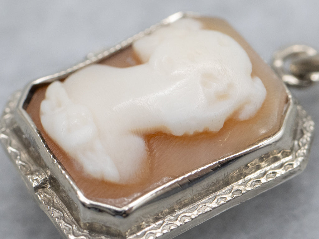 Double-Sided Cameo and Mother-of-Pearl White Gold Pendant