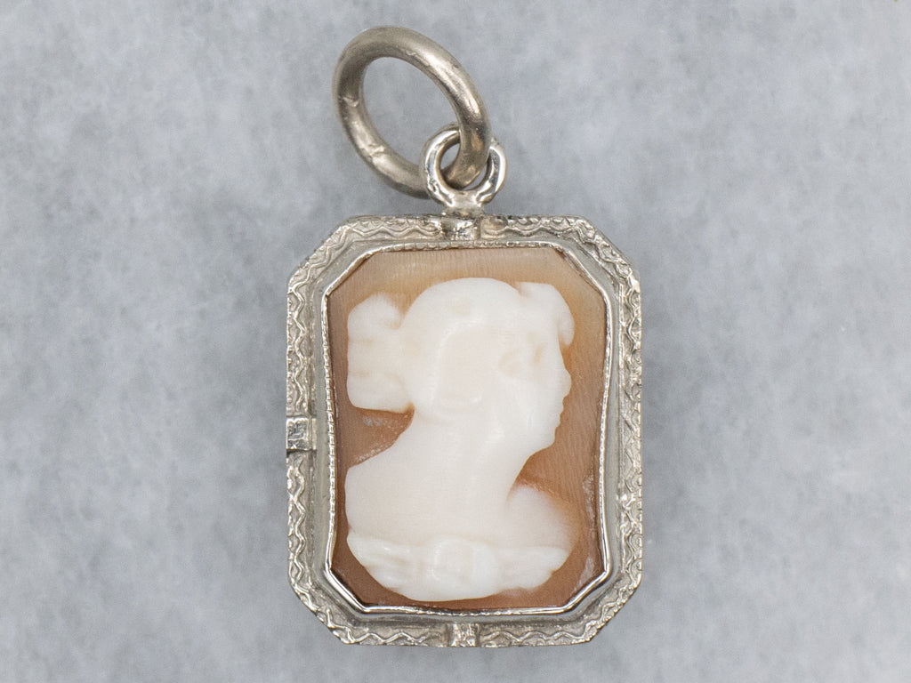 Double-Sided Cameo and Mother-of-Pearl White Gold Pendant