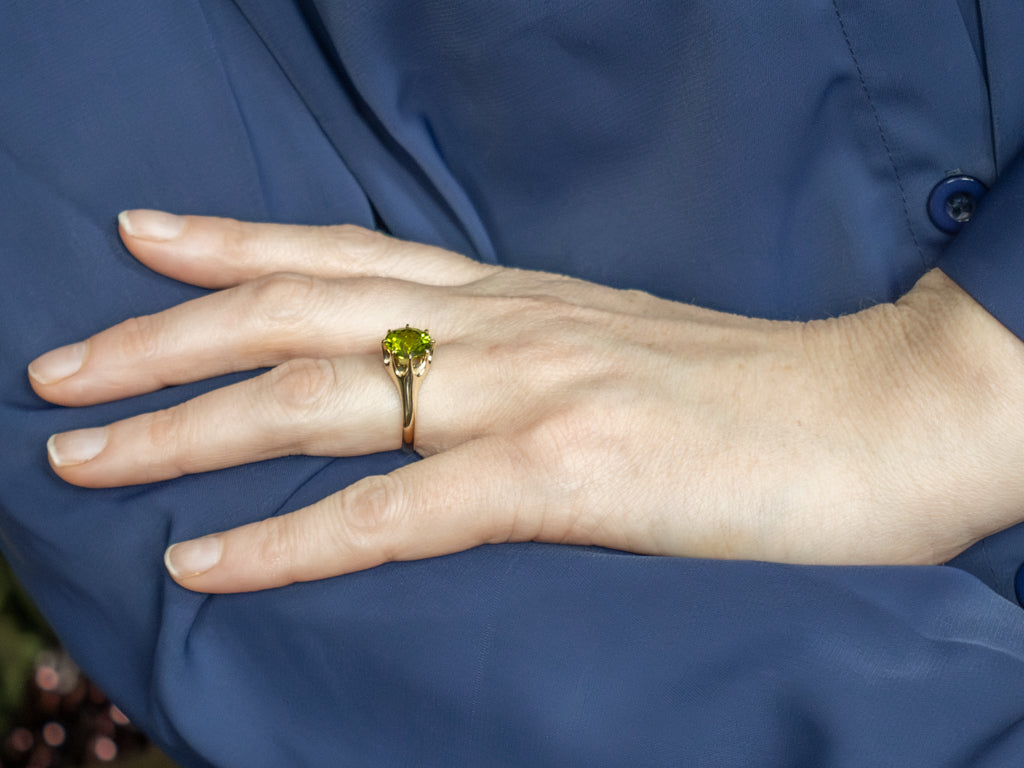 Peridot and Gold Woodman Belcher Ring By Elizabeth Henry