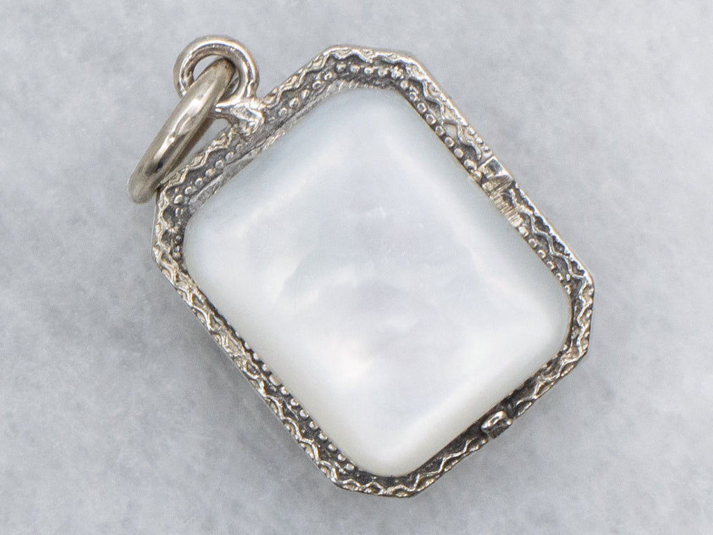 Double-Sided Cameo and Mother-of-Pearl White Gold Pendant