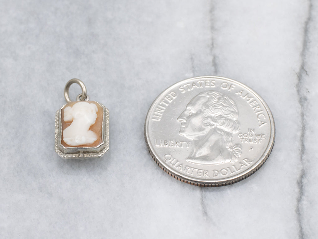 Double-Sided Cameo and Mother-of-Pearl White Gold Pendant