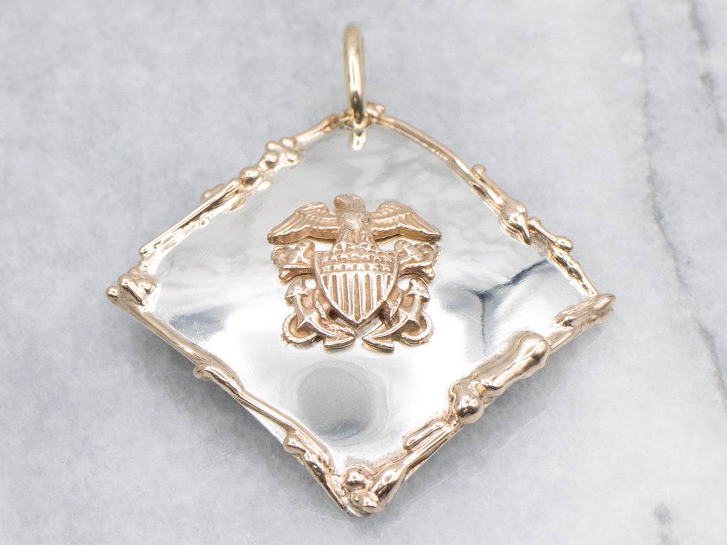 US Navy Symbol Sterling Silver and Yellow Gold Pendant