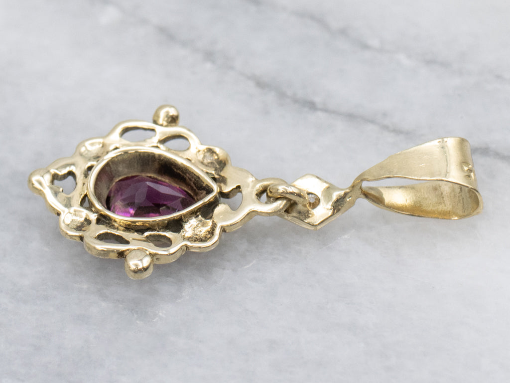 Rhodolite Garnet and Diamond Yellow Gold Pendant