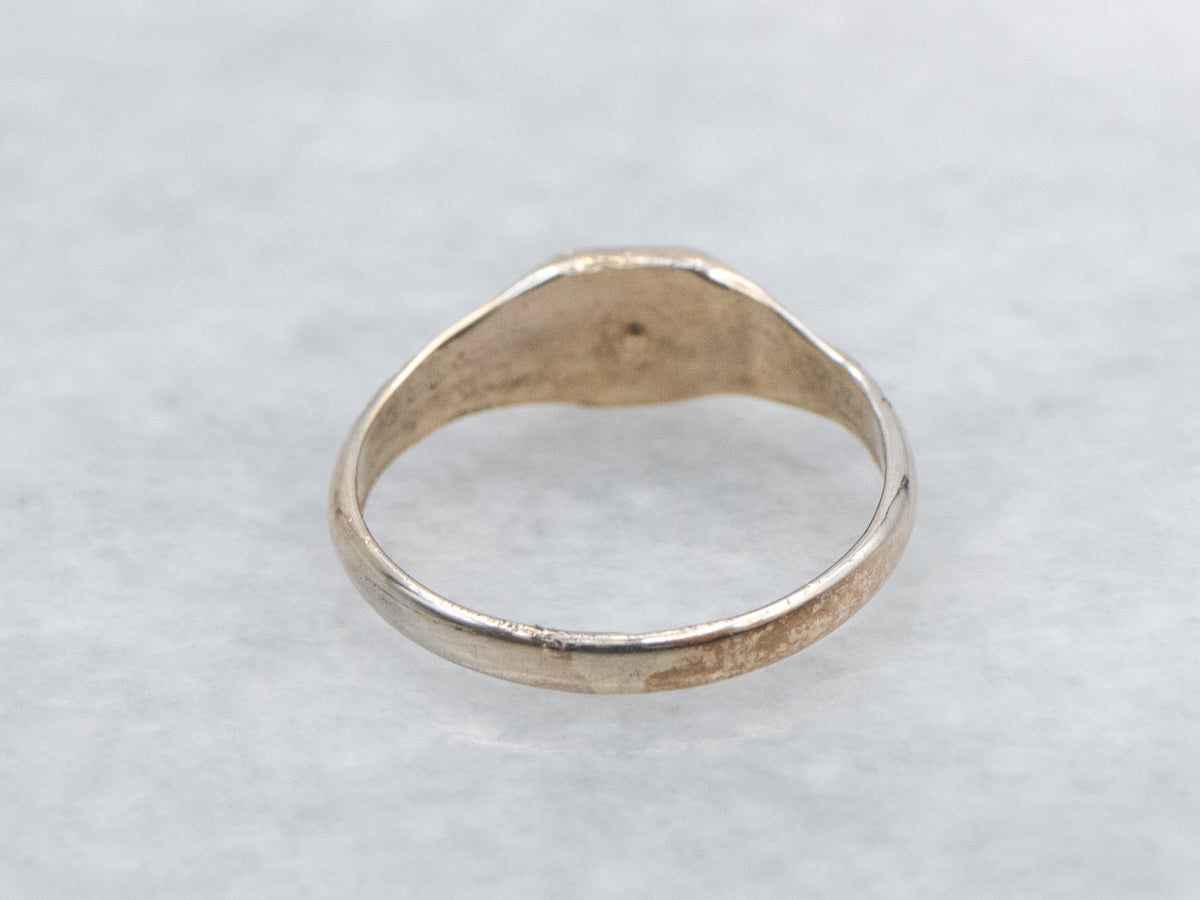 Antique Flush Set Garnet Engraved Gold Baptism Ring
