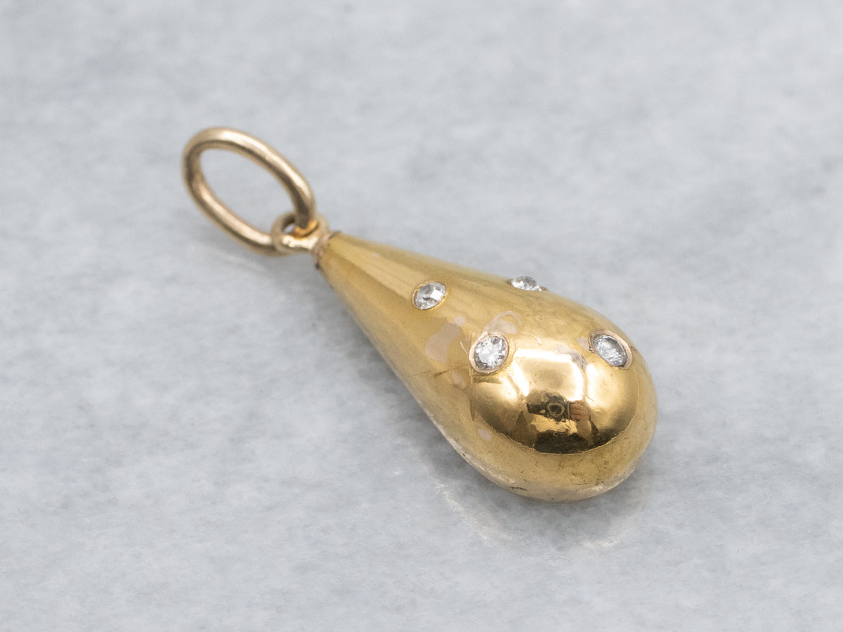 Flush Set Diamond Yellow Gold Teardrop Pendant