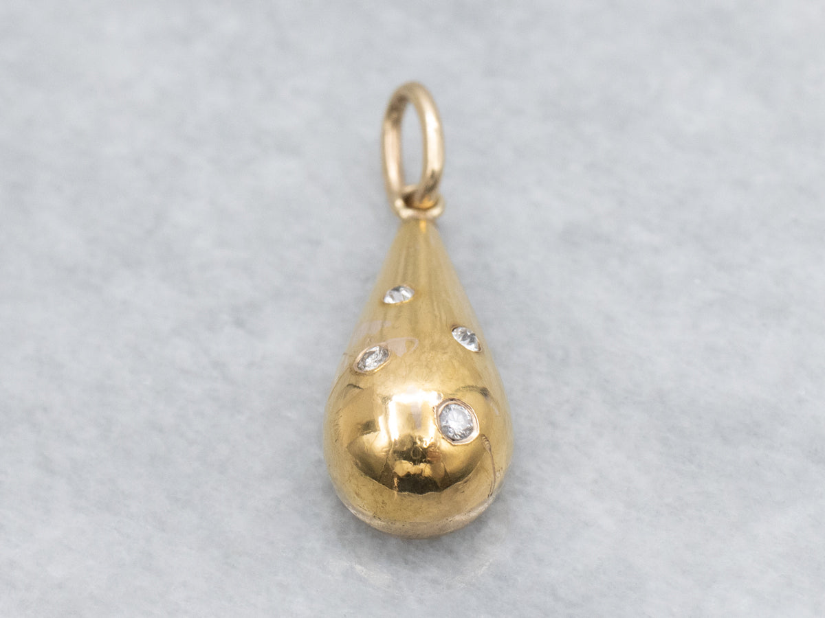 Flush Set Diamond Yellow Gold Teardrop Pendant